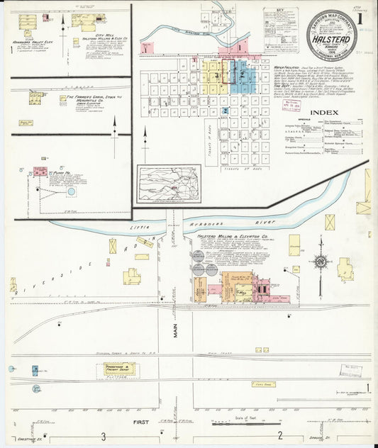 Sanborn Fire Insurance Map from Halstead, Harvey County, Kansas (1914), Sheet #0001 - Historic Sanborn Fire Insurance Map Print, vintage old map wall art, antique decor, genealogy gift, Kansas Kansas map