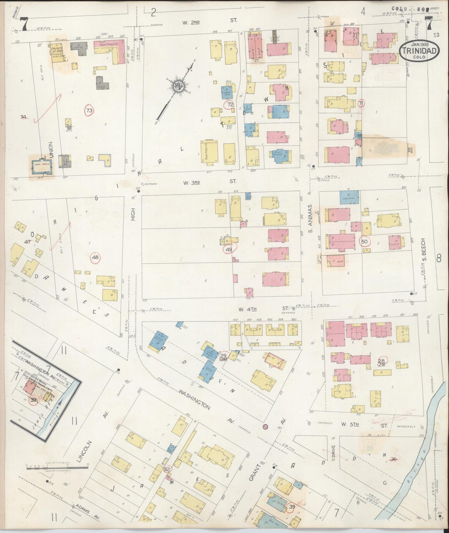 Sanborn Fire Insurance Map from Trinidad, Las Animas County, Colorado (1948), Sheet #0007 - Historic Sanborn Fire Insurance Map Print, vintage old map wall art, antique decor, genealogy gift, Colorado Colorado map