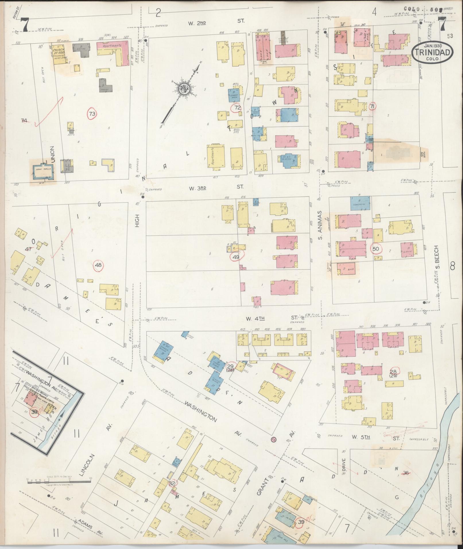 Sanborn Fire Insurance Map from Trinidad, Las Animas County, Colorado (1948), Sheet #0007 - Historic Sanborn Fire Insurance Map Print, vintage old map wall art, antique decor, genealogy gift, Colorado Colorado map