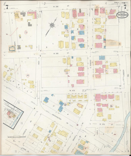 Sanborn Fire Insurance Map from Trinidad, Las Animas County, Colorado (1948), Sheet #0007 - Historic Sanborn Fire Insurance Map Print, vintage old map wall art, antique decor, genealogy gift, Colorado Colorado map