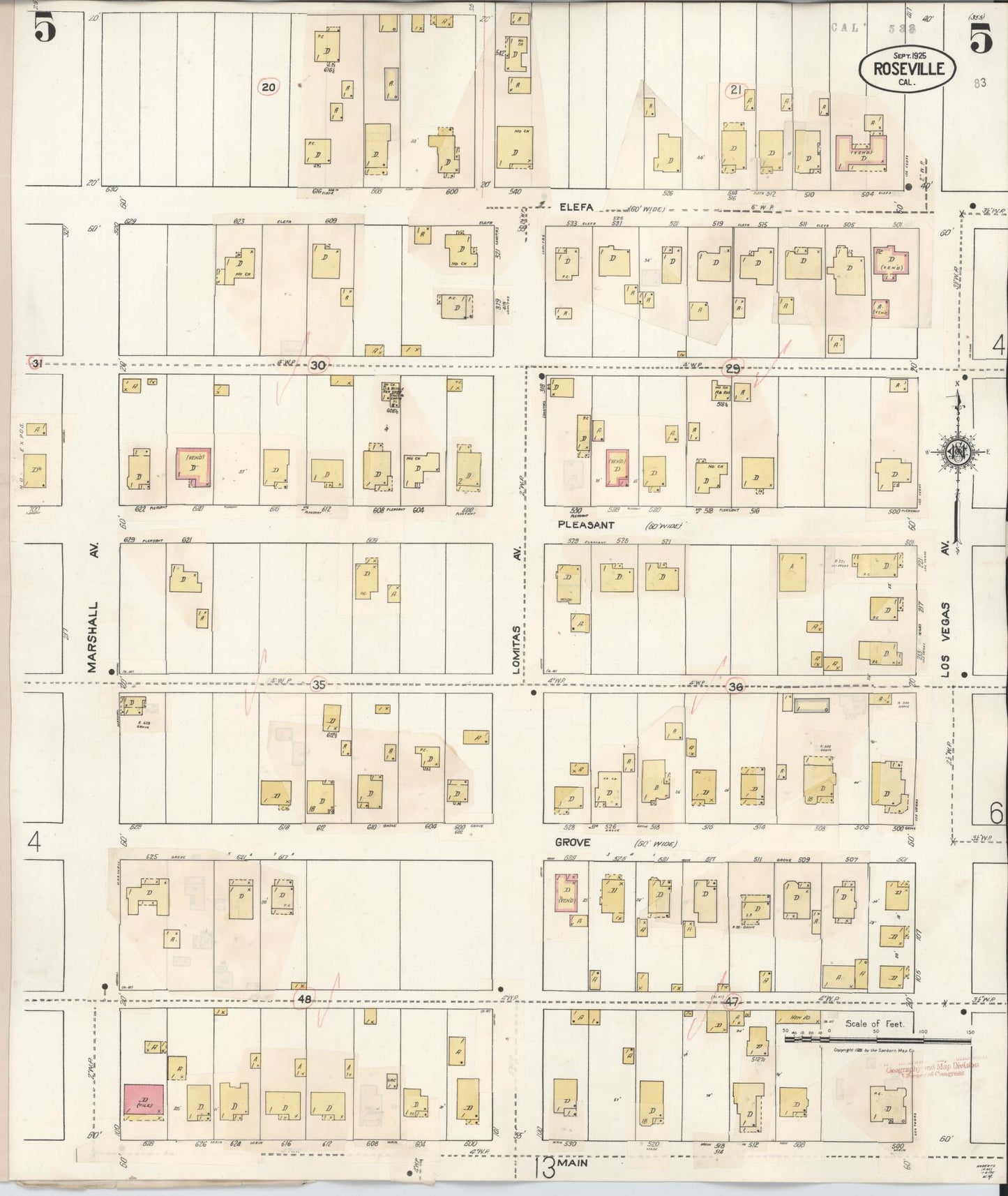 Sanborn Fire Insurance Map from Roseville, Placer County, California (1944), Sheet #0005 - Complete Map Set gallery image, historic Sanborn map, vintage wall art, California California