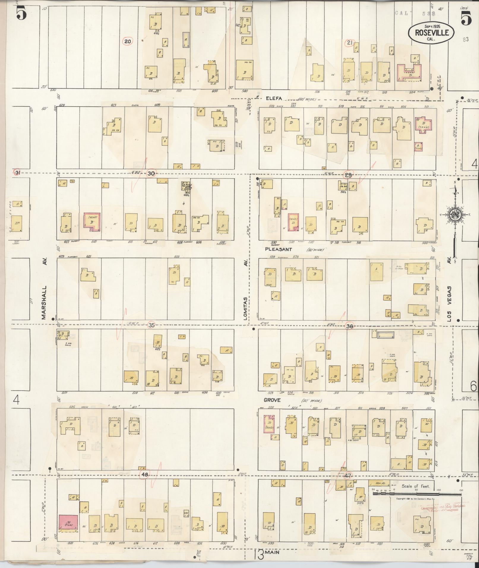 Sanborn Fire Insurance Map from Roseville, Placer County, California (1944), Sheet #0005 - Complete Map Set gallery image, historic Sanborn map, vintage wall art, California California
