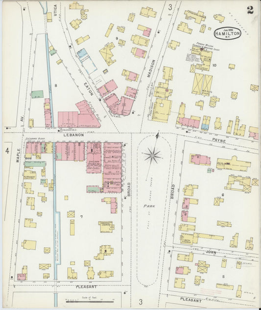 Sanborn Fire Insurance Map from Hamilton, Madison County, New York (1896), Sheet #0002 - Historic Sanborn Fire Insurance Map Print, vintage old map wall art, antique decor, genealogy gift, New York New York map