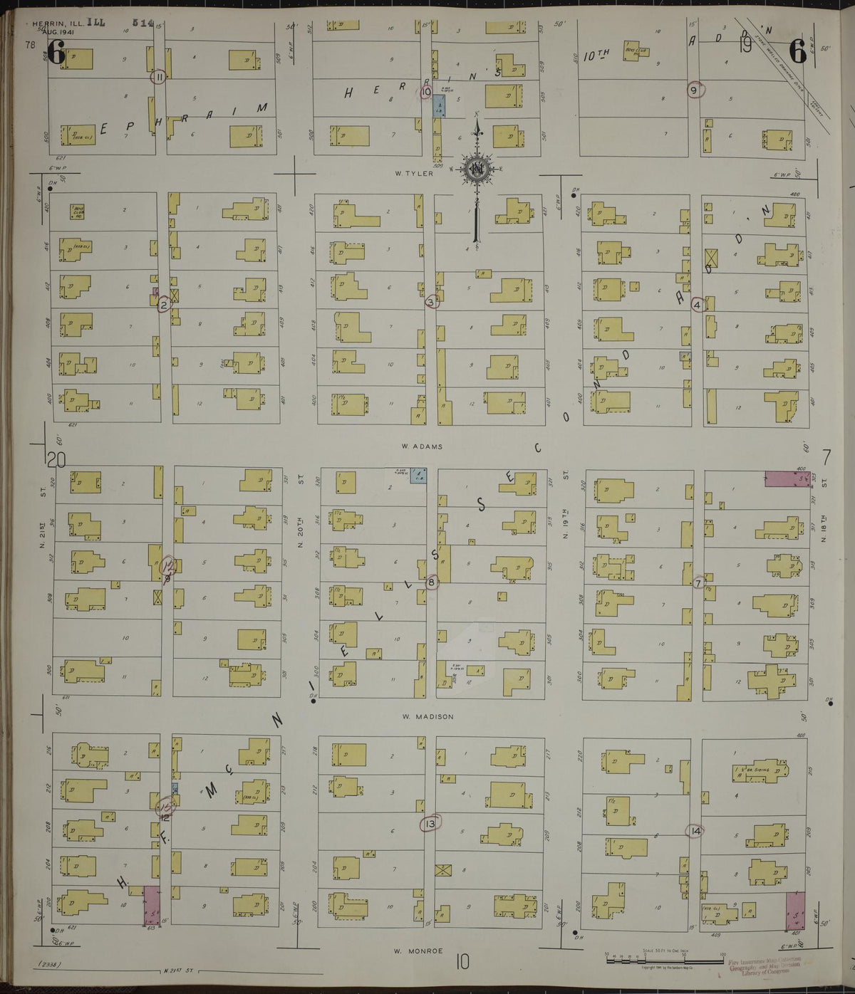 Sanborn Fire Insurance Map from Herrin, Williamson County, Illinois (1947), Sheet #0006 - Complete Map Set gallery image, historic Sanborn map, vintage wall art, Illinois Illinois