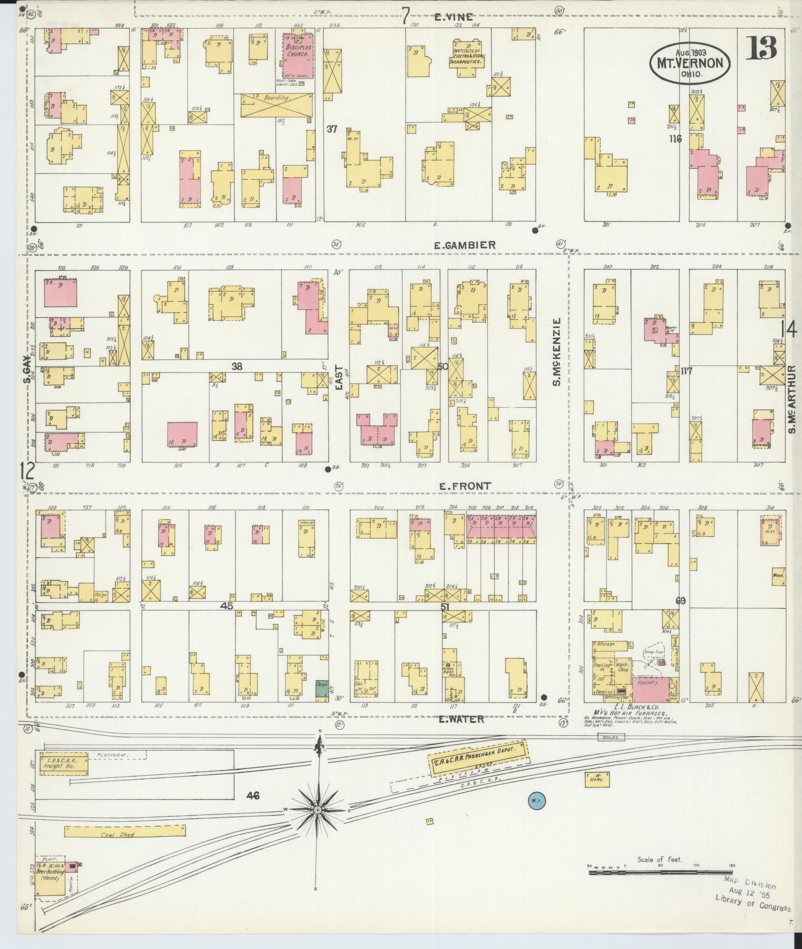 Sanborn Fire Insurance Map from Mount Vernon, Knox County, Ohio (1903), Sheet #0013 - Historic Sanborn Fire Insurance Map Print, vintage old map wall art, antique decor, genealogy gift, Ohio Ohio map