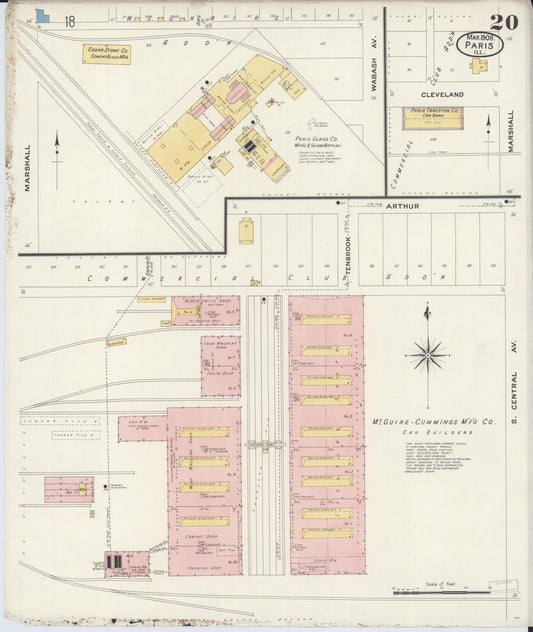 Sanborn Fire Insurance Map from Paris, Edgar County, Illinois (1908), Sheet #0020 - Historic Sanborn Fire Insurance Map Print, vintage old map wall art, antique decor, genealogy gift, Illinois Illinois map