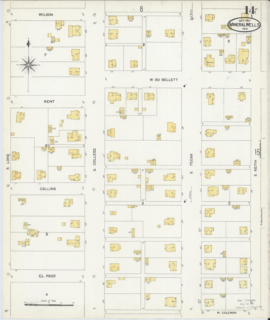 Sanborn Fire Insurance Map from Mineral Wells, Palo Pinto County, Texas (1907), Sheet #0014 - Historic Sanborn Fire Insurance Map Print, vintage old map wall art, antique decor, genealogy gift, Texas Texas map