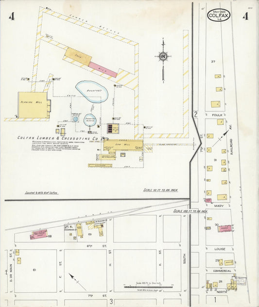 Sanborn Fire Insurance Map from Colfax, Grant Parish, Louisiana (1924), Sheet #0004 - Historic Sanborn Fire Insurance Map Print, vintage old map wall art, antique decor, genealogy gift, Louisiana Louisiana map