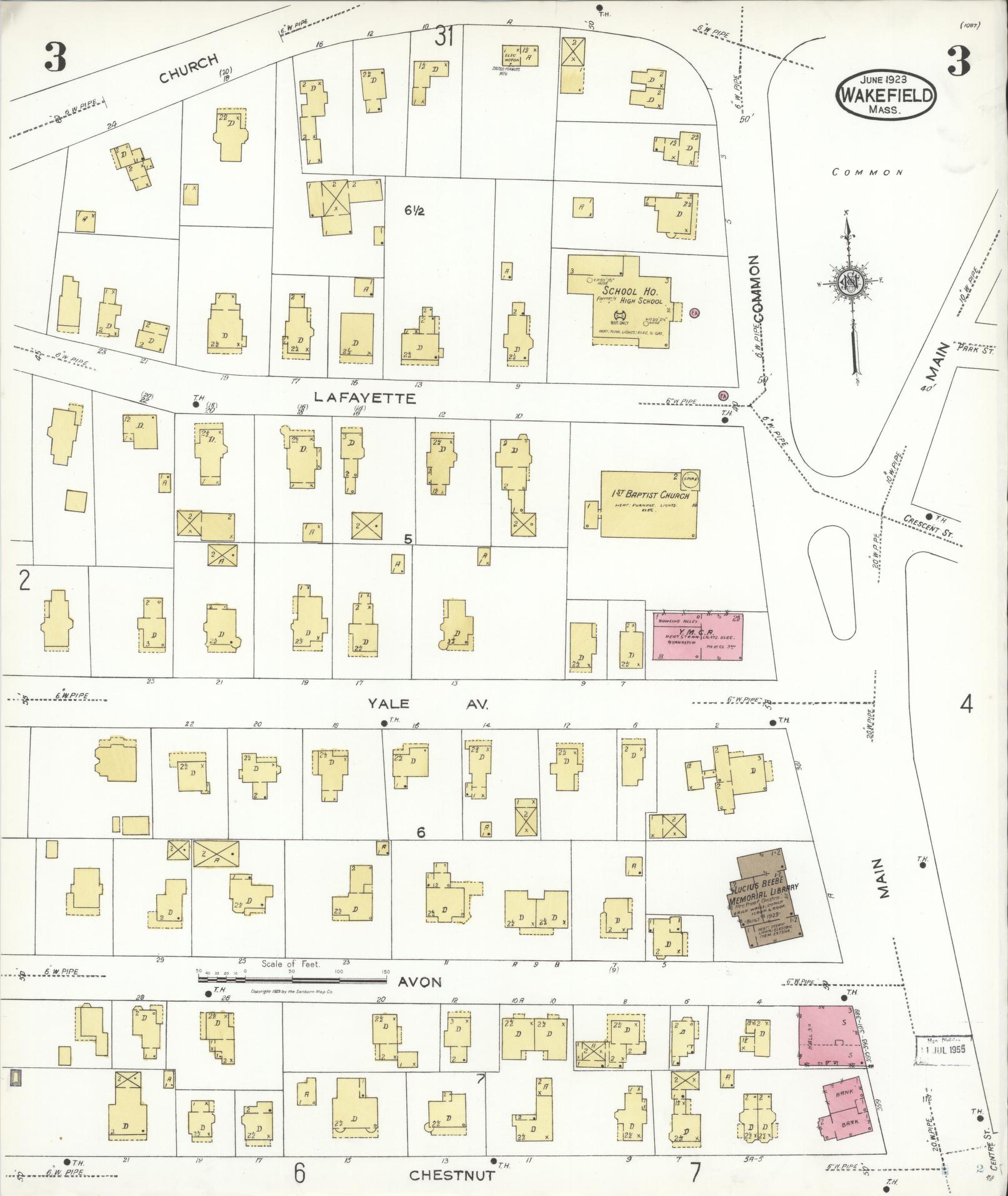 Sanborn Fire Insurance Map from Wakefield, Middlesex County, Massachusetts (1923), Sheet #0003 - Historic Sanborn Fire Insurance Map Print, vintage old map wall art, antique decor, genealogy gift, Massachusetts Massachusetts map