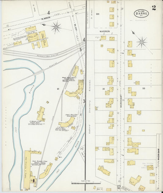 Sanborn Fire Insurance Map from Barre, Washington County, Vermont (1905), Sheet #0002 - Historic Sanborn Fire Insurance Map Print, vintage old map wall art, antique decor, genealogy gift, Vermont Vermont map