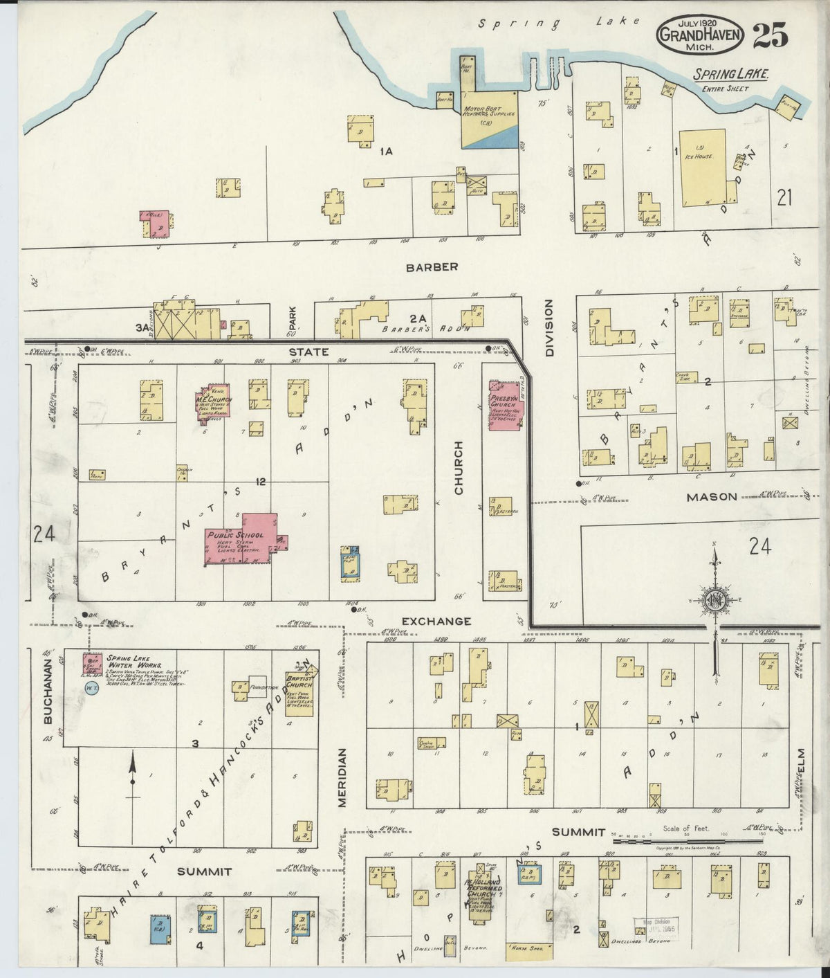 Sanborn Fire Insurance Map from Grand Haven, Ottawa County, Michigan (1920), Sheet #0025 - Historic Sanborn Fire Insurance Map Print, vintage old map wall art, antique decor, genealogy gift, Michigan Michigan map