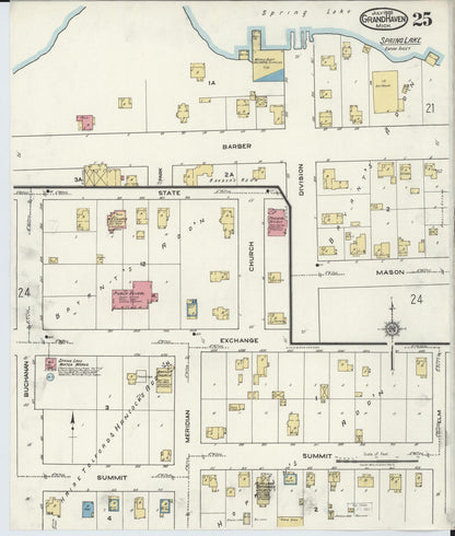 Sanborn Fire Insurance Map from Grand Haven, Ottawa County, Michigan (1920), Sheet #0025 - Historic Sanborn Fire Insurance Map Print, vintage old map wall art, antique decor, genealogy gift, Michigan Michigan map