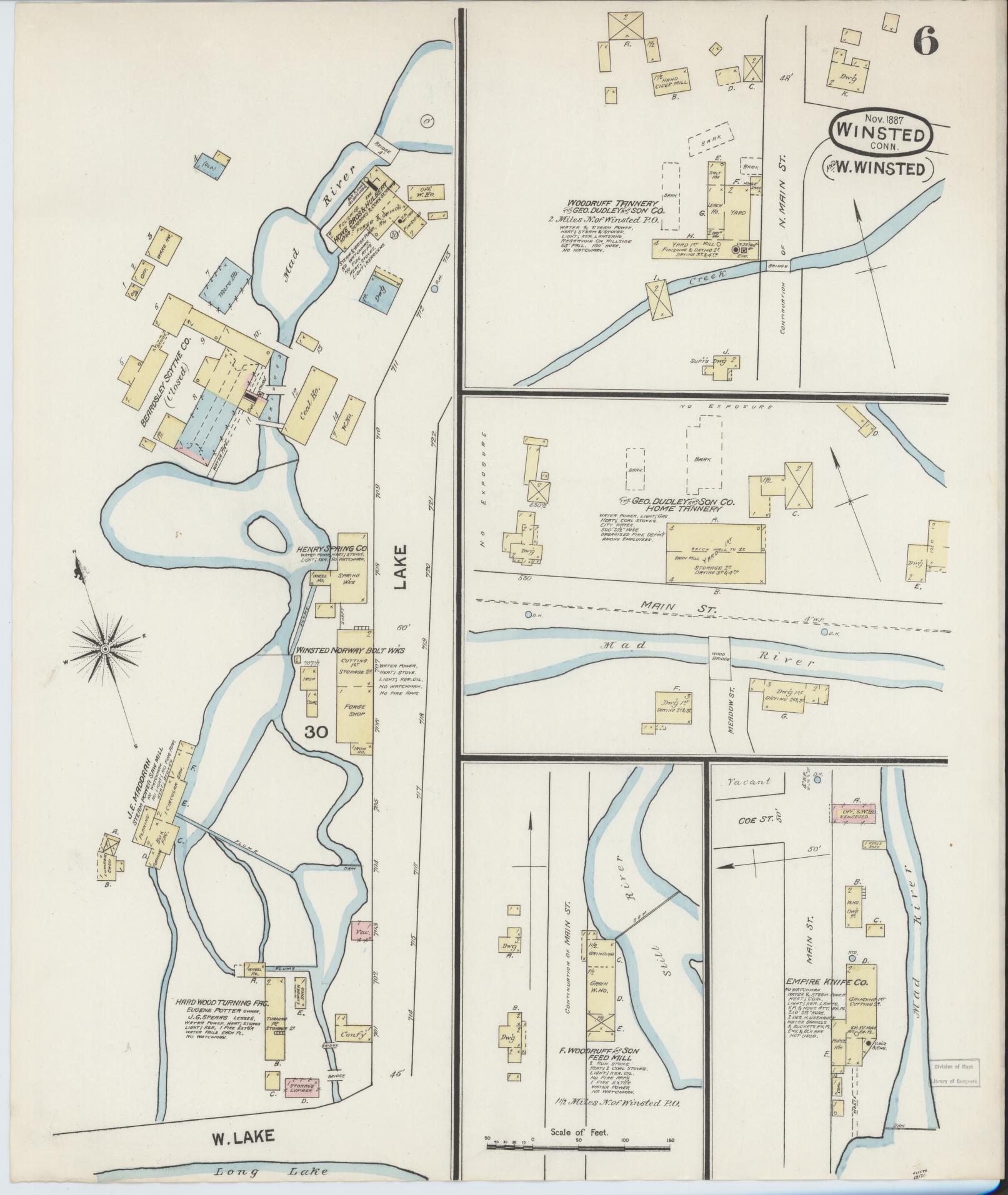 Sanborn Fire Insurance Map from Winsted, Litchfield County, Connecticut (1887), Sheet #0006 - Complete Map Set gallery image, historic Sanborn map, vintage wall art, Connecticut Connecticut