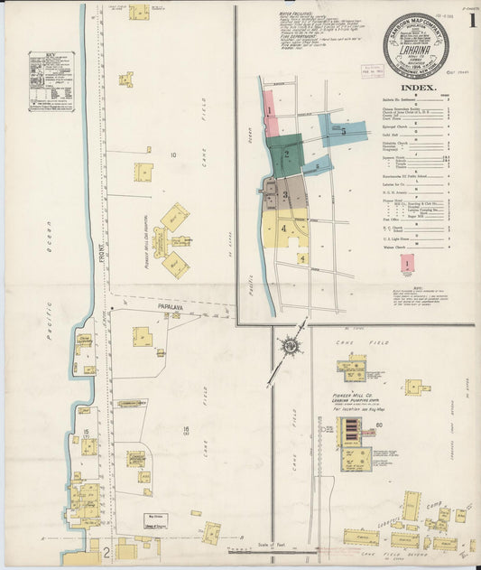 Sanborn Fire Insurance Map from Lahaina, Maui County, Hawaii (1914), Sheet #0001 - Historic Sanborn Fire Insurance Map Print, vintage old map wall art, antique decor, genealogy gift, Hawaii Hawaii map