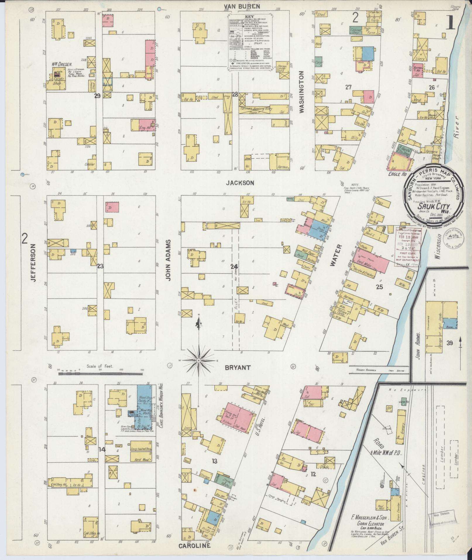 Sanborn Fire Insurance Map from Sauk City, Sauk County, Wisconsin (1900), Sheet #0001 - Complete Map Set gallery image, historic Sanborn map, vintage wall art, Wisconsin Wisconsin