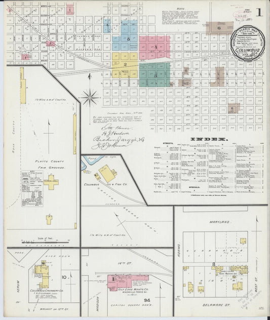 Sanborn Fire Insurance Map from Columbus, Platte County, Nebraska (1893), Sheet #0001 - Complete Map Set gallery image, historic Sanborn map, vintage wall art, Nebraska Nebraska