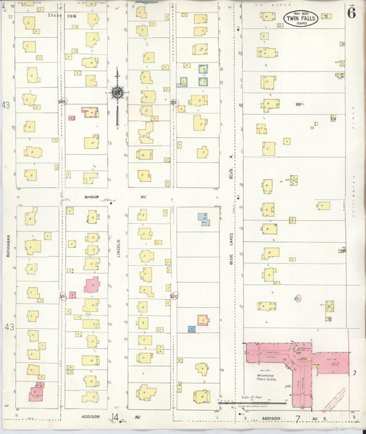 Sanborn Fire Insurance Map from Twin Falls, Twin Falls County, Idaho (1949), Sheet #0006 - Historic Sanborn Fire Insurance Map Print, vintage old map wall art, antique decor, genealogy gift, Falls Idaho map
