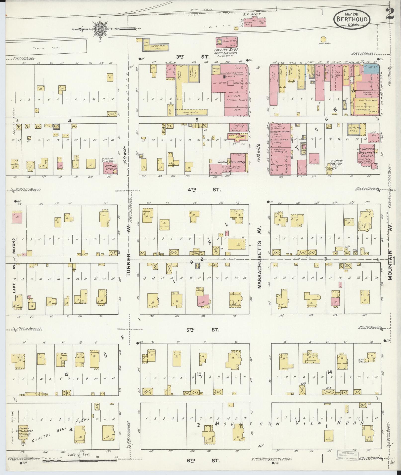 Sanborn Fire Insurance Map from Berthoud, Larimer County, Colorado (1911), Sheet #0002 - Historic Sanborn Fire Insurance Map Print, vintage old map wall art, antique decor, genealogy gift, Colorado Colorado map