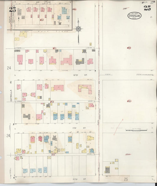Sanborn Fire Insurance Map from Douglas, Cochise County, Arizona (1947), Sheet #0025 - Historic Sanborn Fire Insurance Map Print, vintage old map wall art, antique decor, genealogy gift, Arizona Arizona map