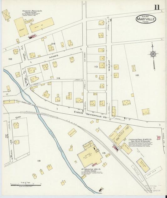 Sanborn Fire Insurance Map from Maryville, Blount County, Tennessee (1917), Sheet #0011 - Historic Sanborn Fire Insurance Map Print, vintage old map wall art, antique decor, genealogy gift, Tennessee Tennessee map