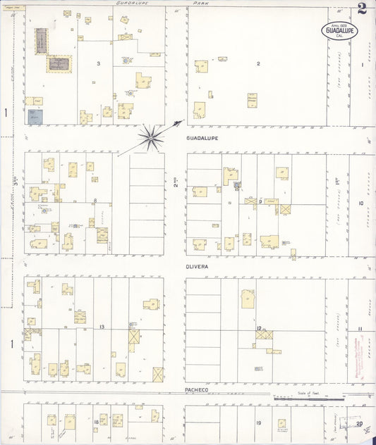 Sanborn Fire Insurance Map from Guadalupe, Santa Barbara County, California (1909), Sheet #0002 - Historic Sanborn Fire Insurance Map Print, vintage old map wall art, antique decor, genealogy gift, California California map