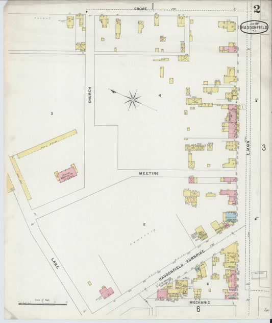 Sanborn Fire Insurance Map from Haddonfield, Camden County, New Jersey (1897), Sheet #0002 - Historic Sanborn Fire Insurance Map Print, vintage old map wall art, antique decor, genealogy gift, New Jersey New Jersey map