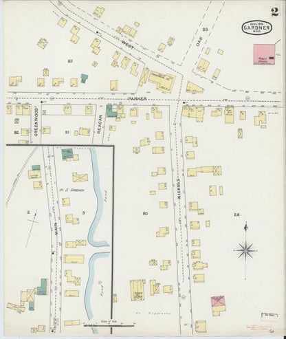 Sanborn Fire Insurance Map from Gardner, Worcester County, Massachusetts (1895), Sheet #0002 - Complete Map Set gallery image, historic Sanborn map, vintage wall art, Massachusetts Massachusetts