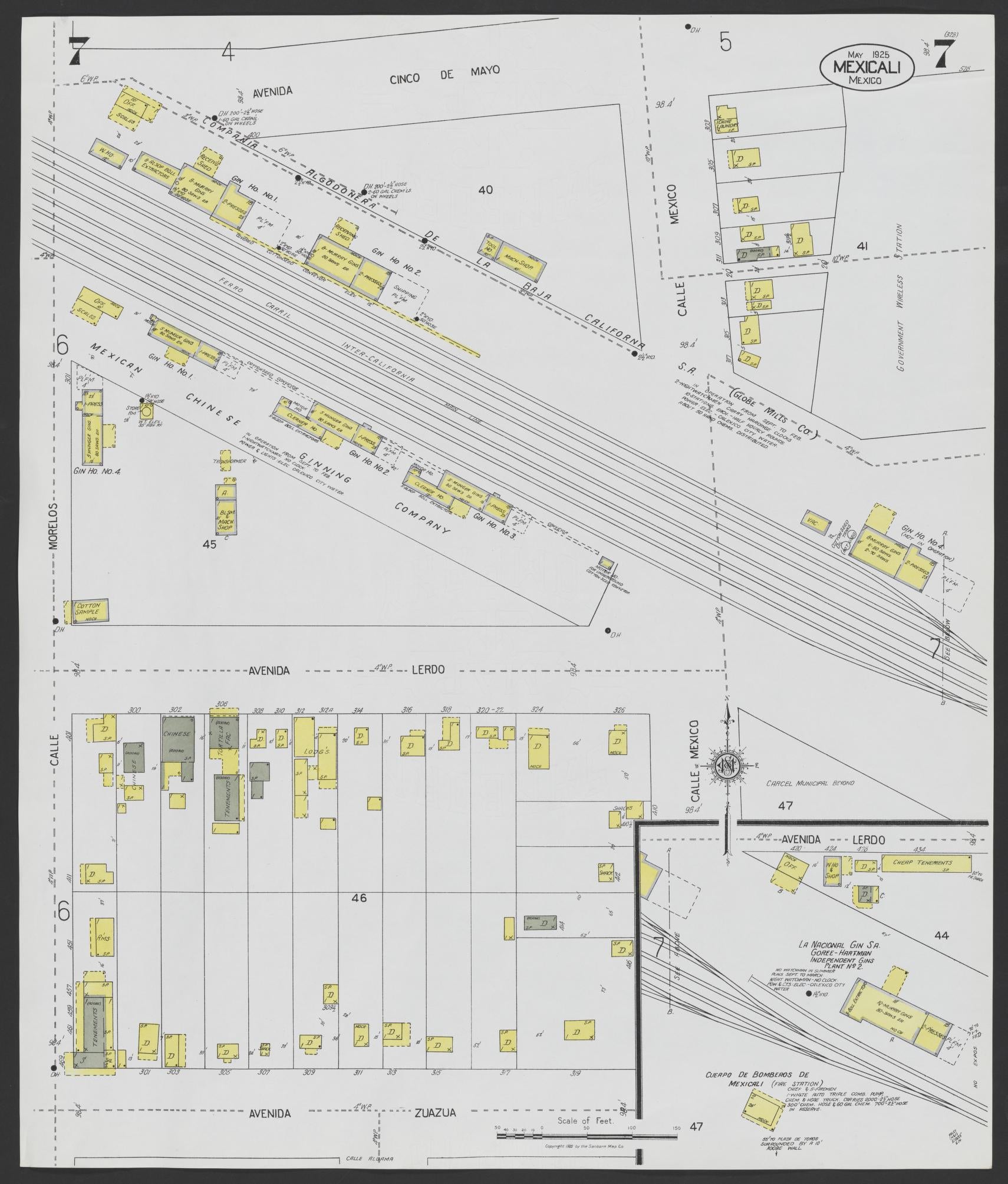 Sanborn Fire Insurance Map from Mexicali, Baja California (Mexico) (1925), Sheet #0007 - Complete Map Set gallery image, historic Sanborn map, vintage wall art, California California