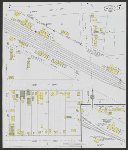 Sanborn Fire Insurance Map from Mexicali, Baja California (Mexico) (1925), Sheet #0007 - Complete Map Set gallery image, historic Sanborn map, vintage wall art, California California