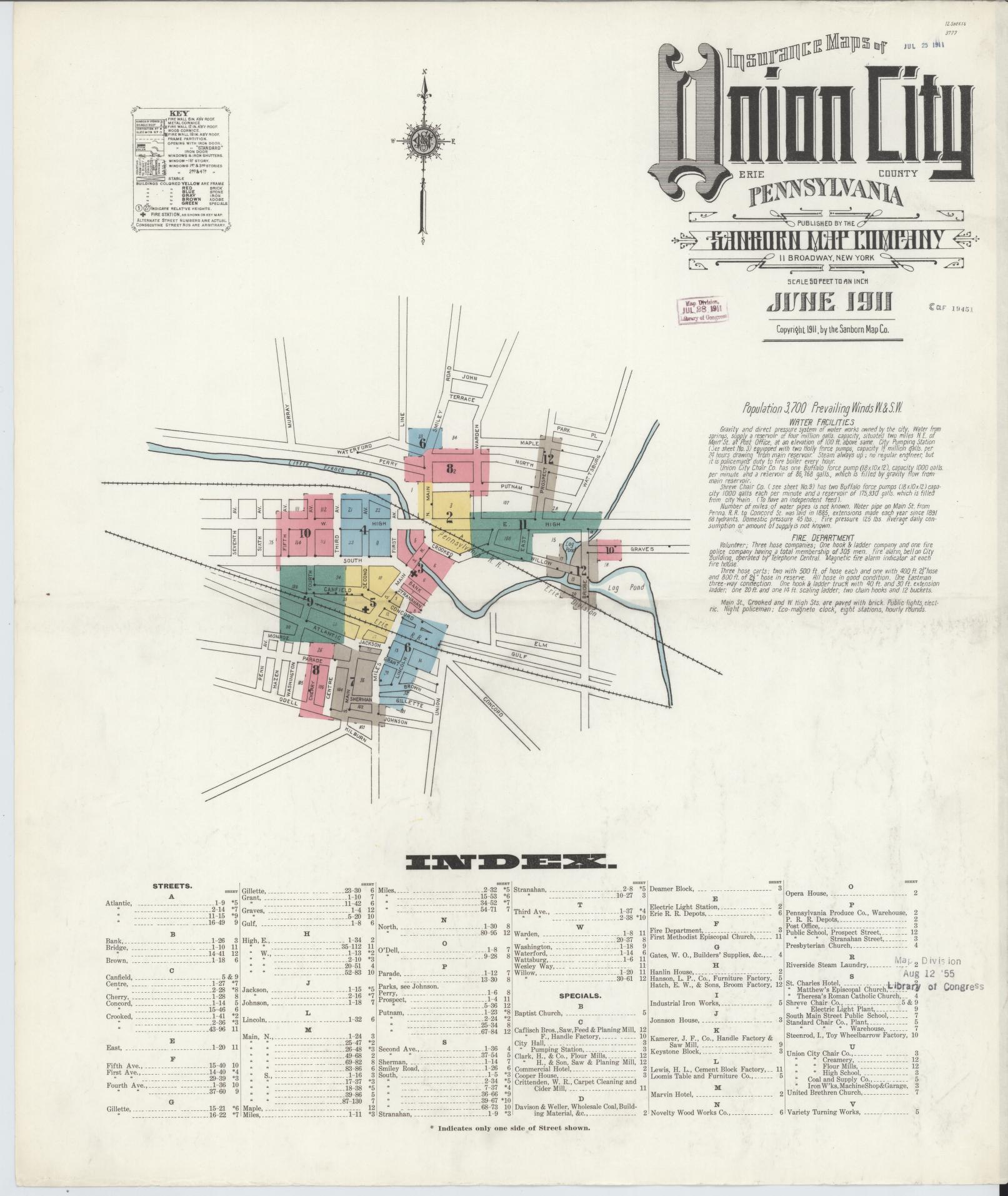 Sanborn Fire Insurance Map from Union City, Erie County, Pennsylvania (1911), Sheet #0001 - Complete Map Set gallery image, historic Sanborn map, vintage wall art, Pennsylvania Pennsylvania
