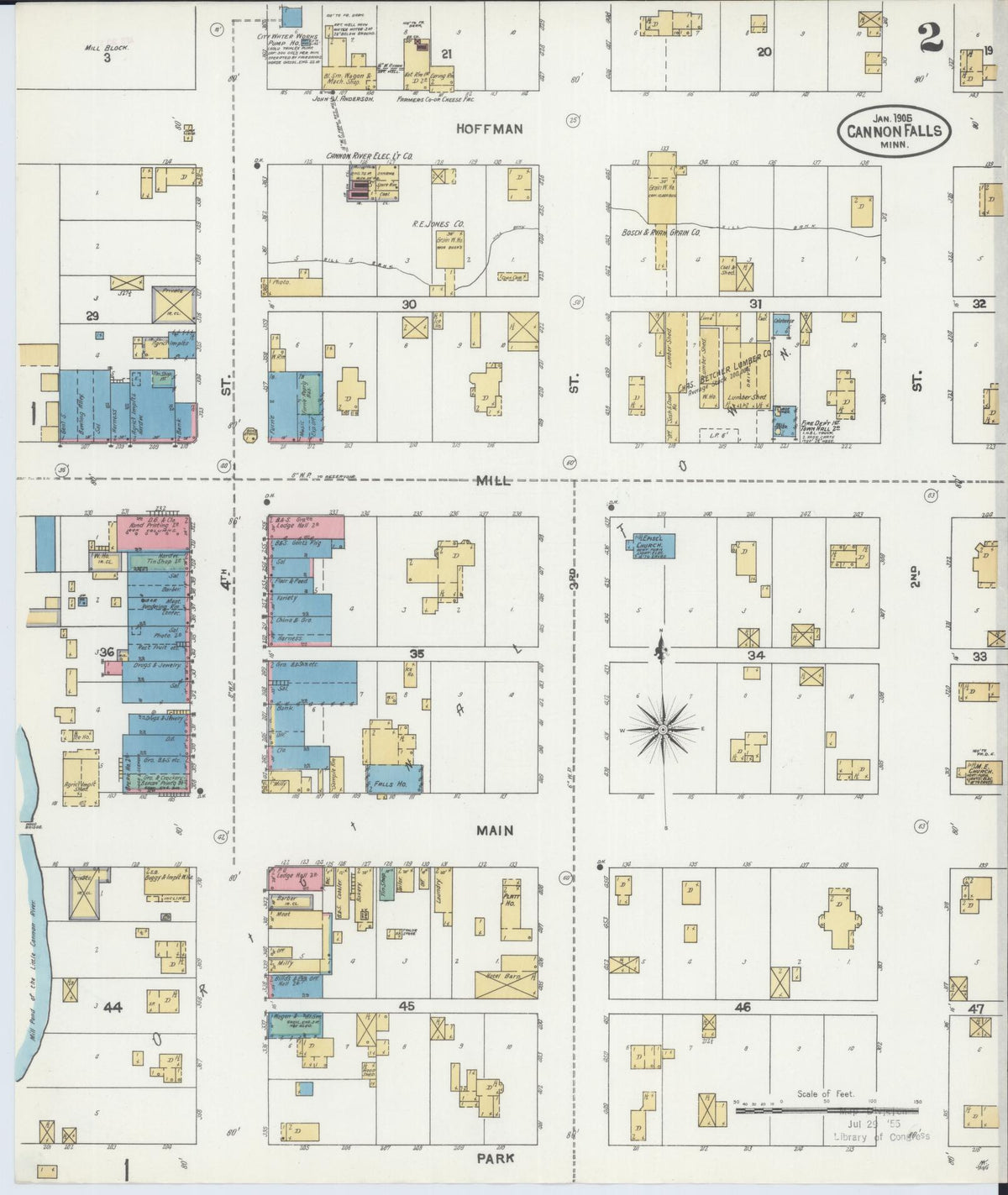 Sanborn Fire Insurance Map from Cannon Falls, Goodhue County, Minnesota (1905), Sheet #0002 - Historic Sanborn Fire Insurance Map Print, vintage old map wall art, antique decor, genealogy gift, Minnesota Minnesota map