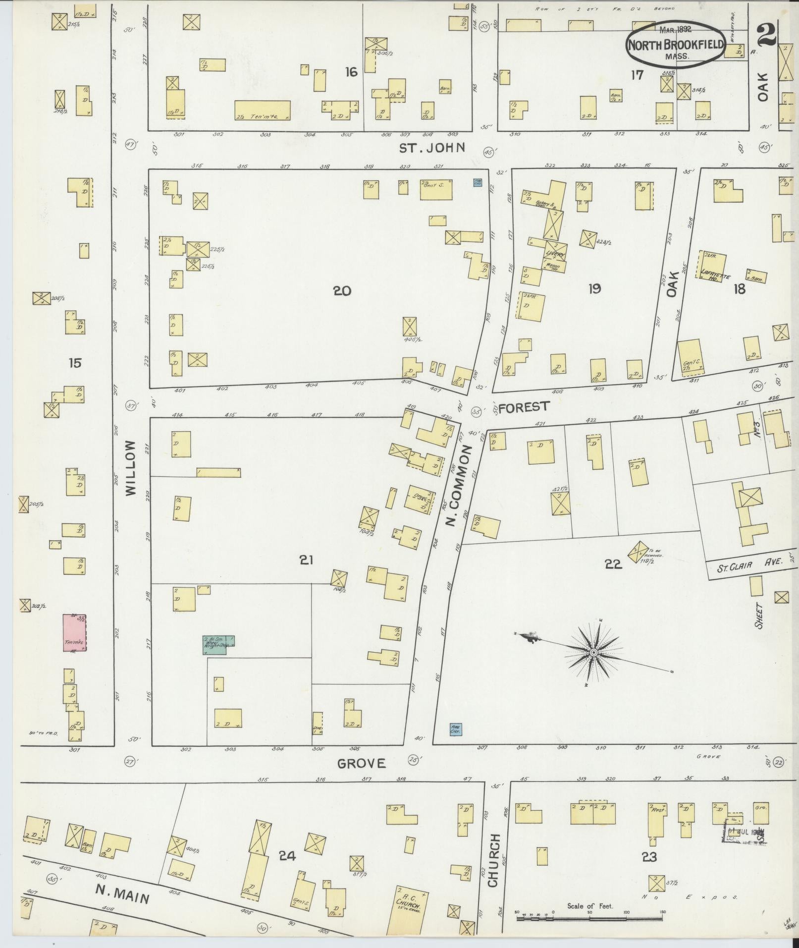 Sanborn Fire Insurance Map from North Brookfield, Worcester County, Massachusetts (1892), Sheet #0002 - Complete Map Set gallery image, historic Sanborn map, vintage wall art, Massachusetts Massachusetts