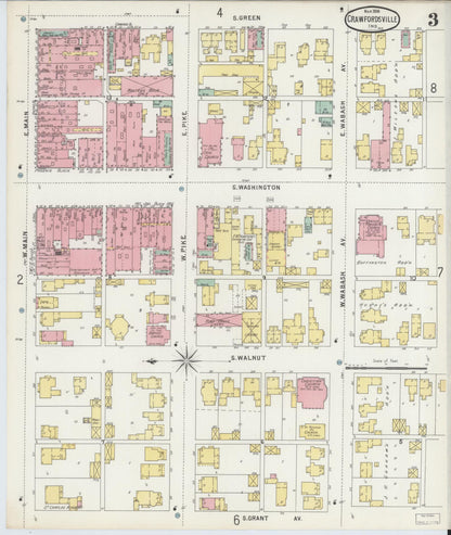 Sanborn Fire Insurance Map from Crawfordsville, Montgomery County, Indiana (1896), Sheet #0003 - Historic Sanborn Fire Insurance Map Print, vintage old map wall art, antique decor, genealogy gift, Indiana Indiana map
