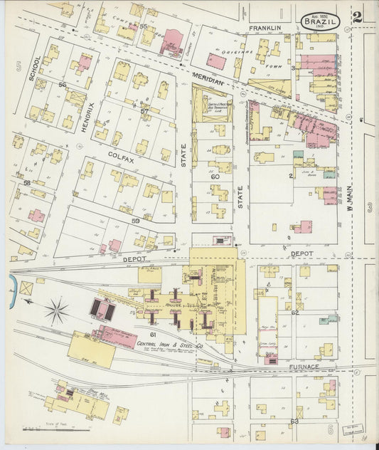 Sanborn Fire Insurance Map from Brazil, Clay County, Indiana (1892), Sheet #0002 - Historic Sanborn Fire Insurance Map Print, vintage old map wall art, antique decor, genealogy gift, Indiana Indiana map