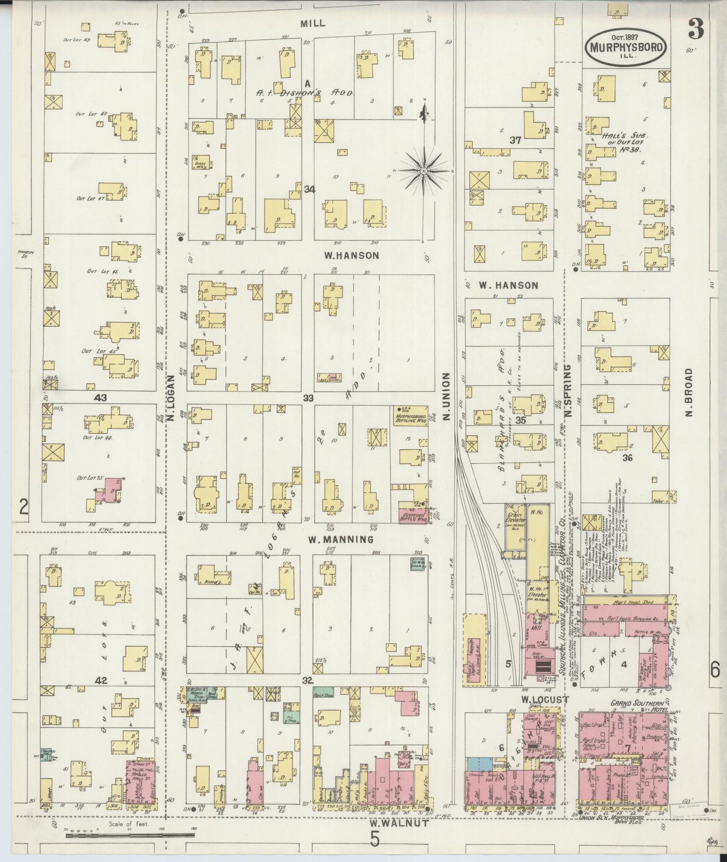 Sanborn Fire Insurance Map from Murphysboro, Jackson County, Illinois (1897), Sheet #0003 - Complete Map Set gallery image, historic Sanborn map, vintage wall art, Illinois Illinois