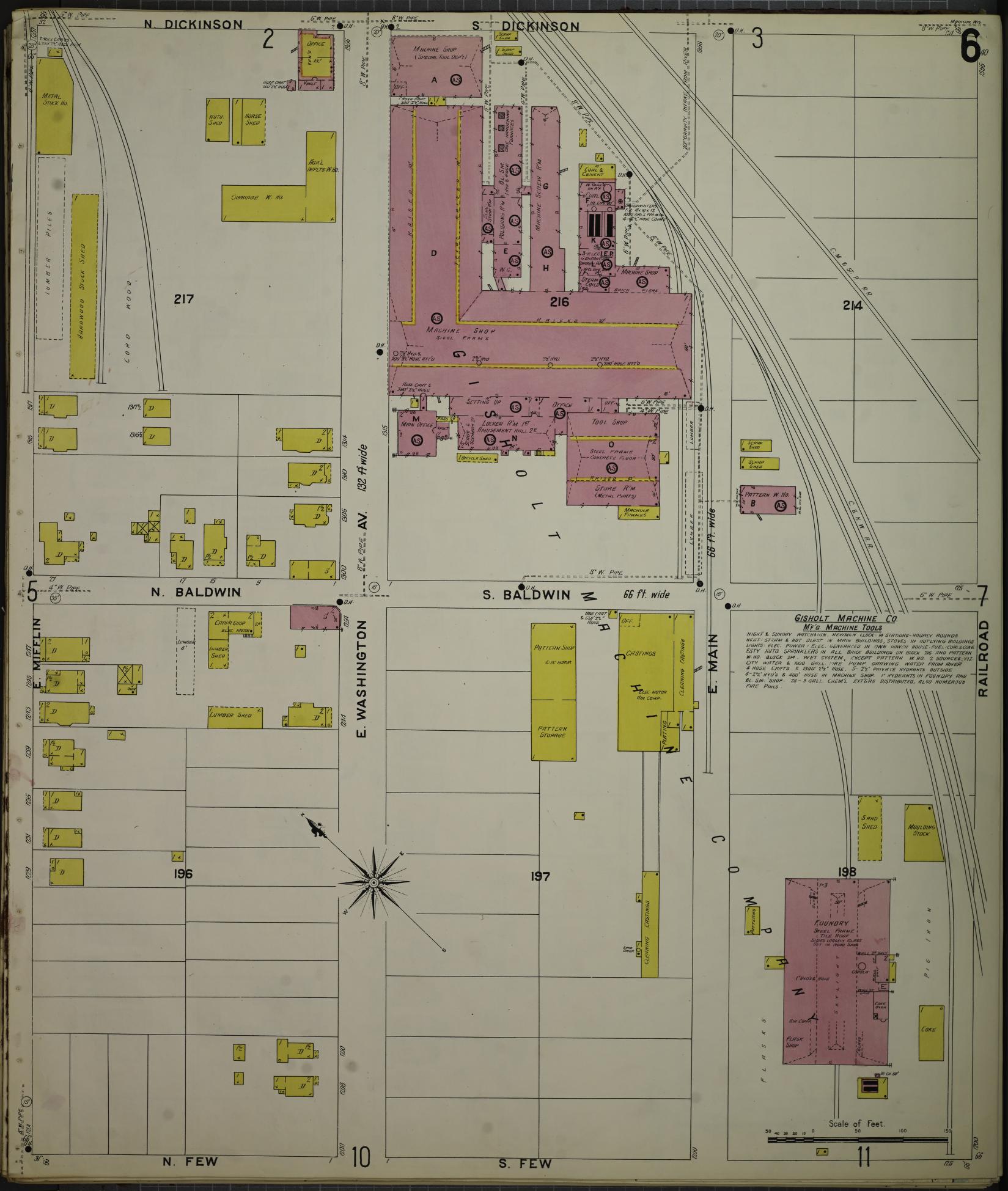 Sanborn Fire Insurance Map from Madison, Dane County, Wisconsin (1908), Sheet #0006 - Complete Map Set gallery image, historic Sanborn map, vintage wall art, Wisconsin Wisconsin