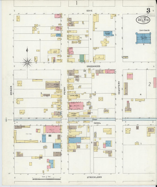 Sanborn Fire Insurance Map from Del Rio, Val Verde County, Texas (1905), Sheet #0003 - Historic Sanborn Fire Insurance Map Print, vintage old map wall art, antique decor, genealogy gift, Texas Texas map