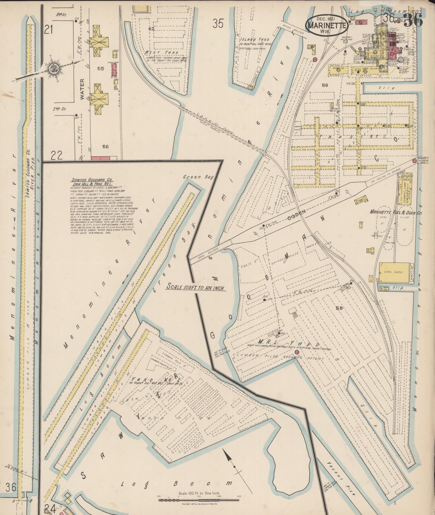 Sanborn Fire Insurance Map from Marinette, Marinette County, Wisconsin (1921), Sheet #0036 - Complete Map Set gallery image, historic Sanborn map, vintage wall art, Wisconsin Wisconsin