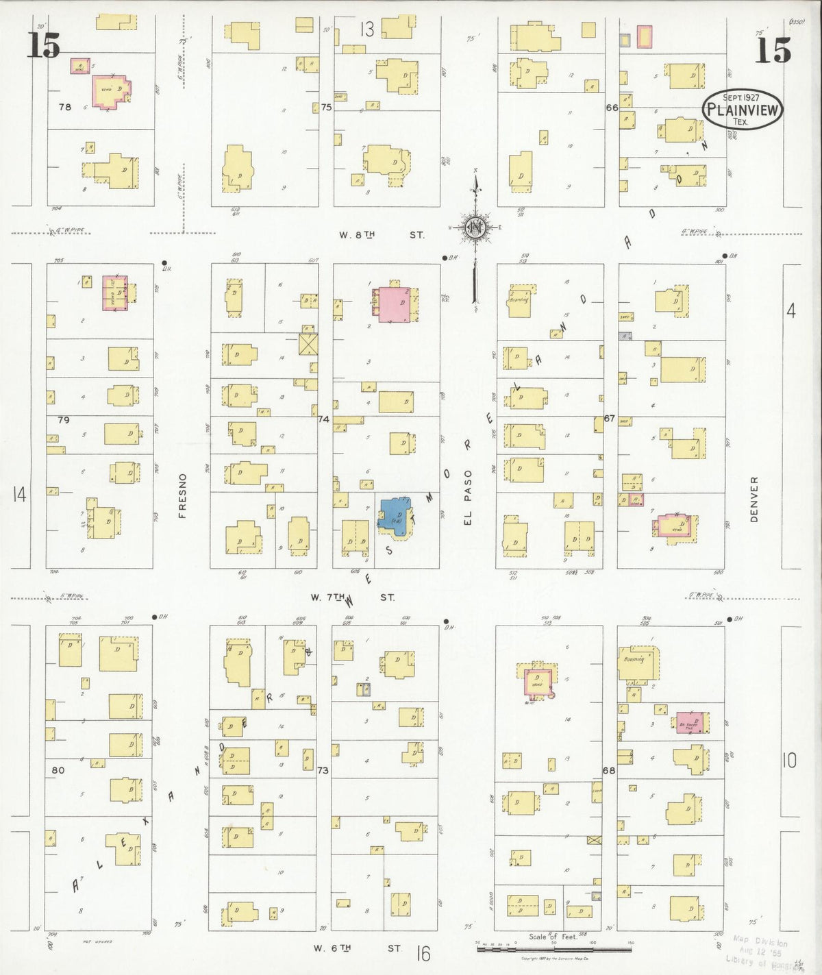 Sanborn Fire Insurance Map from Plainview, Hale County, Texas (1927), Sheet #0015 - Historic Sanborn Fire Insurance Map Print, vintage old map wall art, antique decor, genealogy gift, Texas Texas map