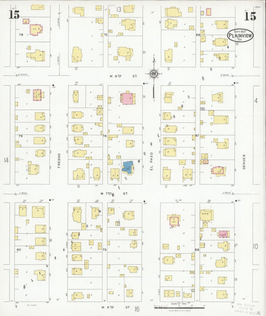 Sanborn Fire Insurance Map from Plainview, Hale County, Texas (1927), Sheet #0015 - Historic Sanborn Fire Insurance Map Print, vintage old map wall art, antique decor, genealogy gift, Texas Texas map