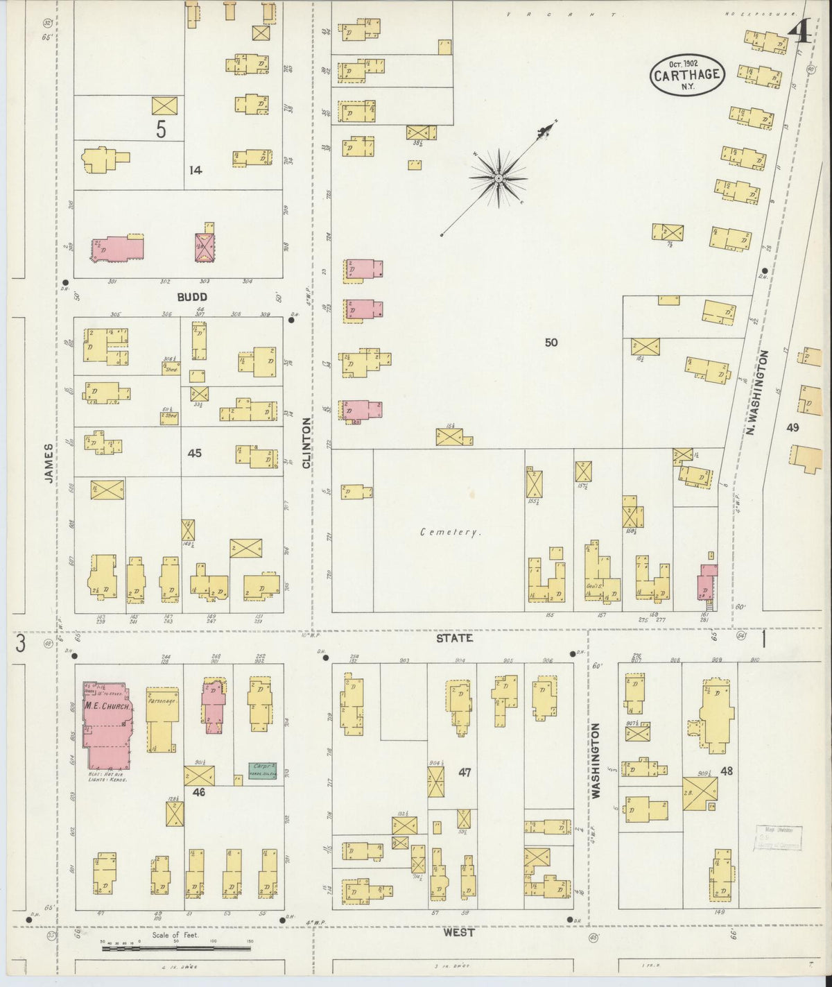 Sanborn Fire Insurance Map from Carthage, Jefferson County, New York (1902), Sheet #0004 - Complete Map Set gallery image, historic Sanborn map, vintage wall art, New York New York