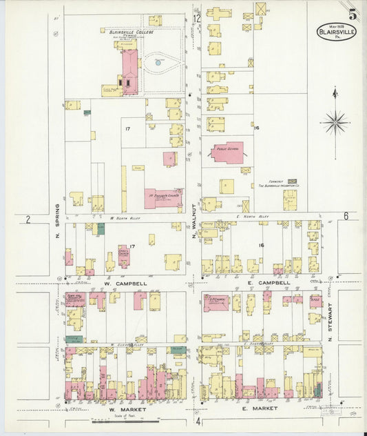 Sanborn Fire Insurance Map from Blairsville, Indiana County, Pennsylvania (1909), Sheet #0005 - Historic Sanborn Fire Insurance Map Print, vintage old map wall art, antique decor, genealogy gift, Pennsylvania Pennsylvania map