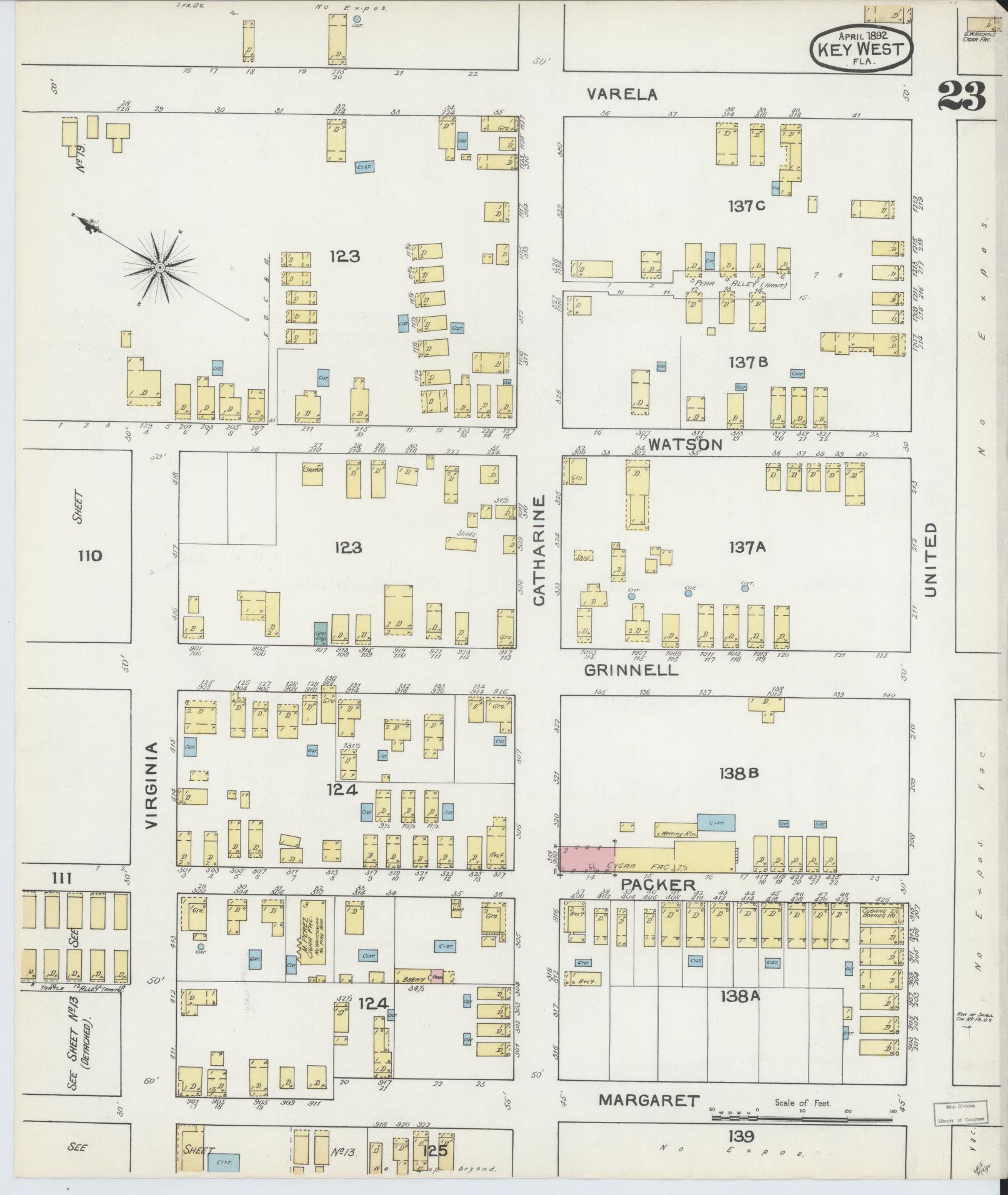 Sanborn Fire Insurance Map from Key West, Monroe County, Florida (1892), Sheet #0023 - Complete Map Set gallery image, historic Sanborn map, vintage wall art, Florida Florida
