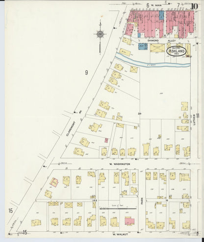 Sanborn Fire Insurance Map from Ashland, Ashland County, Ohio (1911), Sheet #0010 - Historic Sanborn Fire Insurance Map Print, vintage old map wall art, antique decor, genealogy gift, Ohio Ohio map