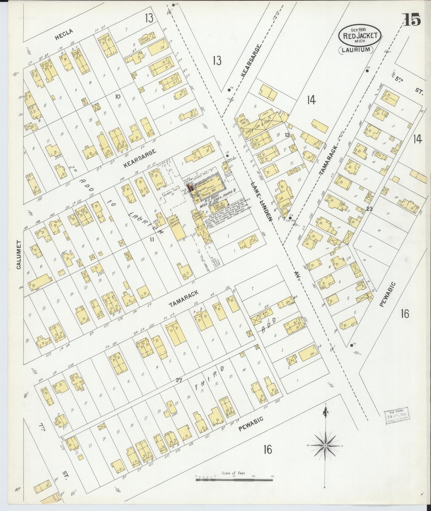 Sanborn Fire Insurance Map from Red Jacket, Houghton County, Michigan (1900), Sheet #0015 - Complete Map Set gallery image, historic Sanborn map, vintage wall art, Michigan Michigan