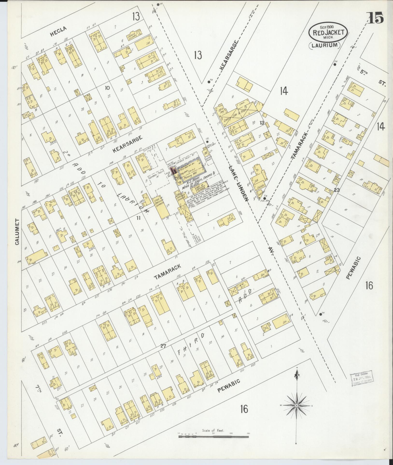 Sanborn Fire Insurance Map from Red Jacket, Houghton County, Michigan (1900), Sheet #0015 - Complete Map Set gallery image, historic Sanborn map, vintage wall art, Michigan Michigan