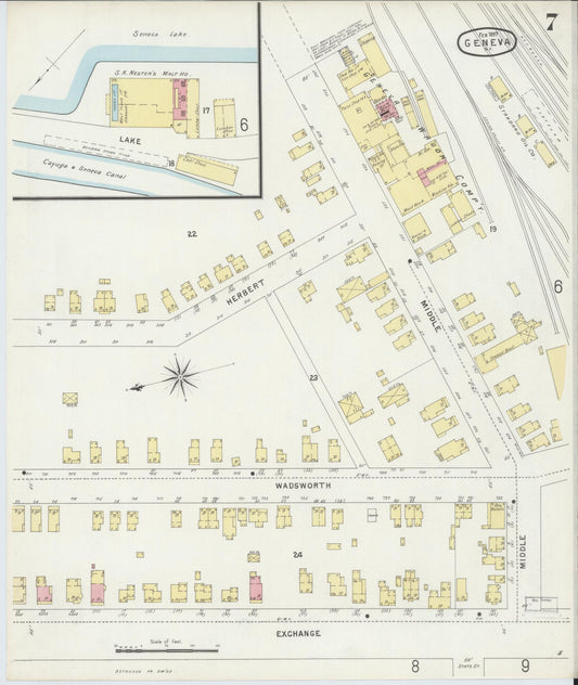 Sanborn Fire Insurance Map from Geneva, Ontario County, New York (1897), Sheet #0007 - Historic Sanborn Fire Insurance Map Print, vintage old map wall art, antique decor, genealogy gift, New York New York map