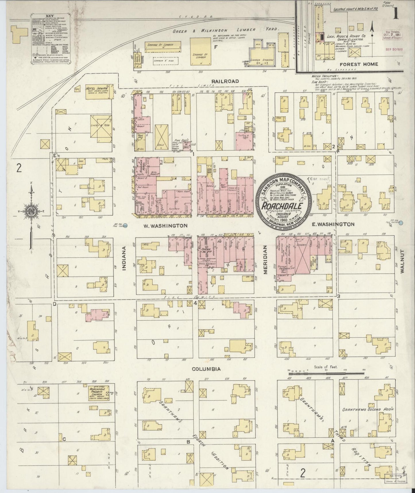 Sanborn Fire Insurance Map from Roachdale, Putnam County, Indiana (1910), Sheet #0001 - Complete Map Set gallery image, historic Sanborn map, vintage wall art, Indiana Indiana