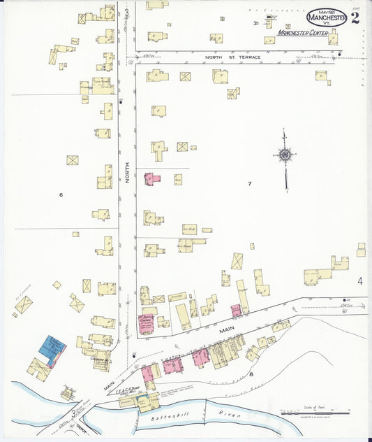 Sanborn Fire Insurance Map from Manchester, Bennington County, Vermont (1921), Sheet #0002 - Historic Sanborn Fire Insurance Map Print, vintage old map wall art, antique decor, genealogy gift, Vermont Vermont map