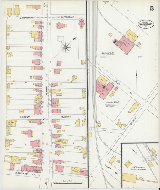 Sanborn Fire Insurance Map from Waynesboro, Franklin County, Pennsylvania (1902), Sheet #0005 - Historic Sanborn Fire Insurance Map Print, vintage old map wall art, antique decor, genealogy gift, Pennsylvania Pennsylvania map